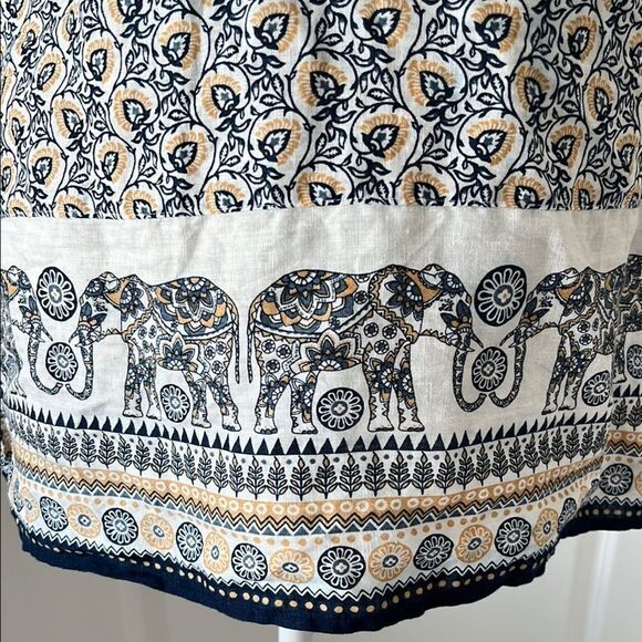 J. Jill Blue Elephant Parade Trim Pockets Linen Tunic SZ M/L - Picture 8 of 10